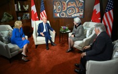 US President Joe Biden and First Lady Jill Biden meet with Canadian Governor General Mary Simon and her husband, Whit Fraser in Ottawa