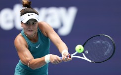 Canada's Bianca Andreescu plays a backhand in her Miami Open victory over American Sofia Kenin