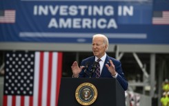 US President Joe Biden delivers remarks at Wolfspeed, a semiconductor manufacturer, in Durham, North Carolina