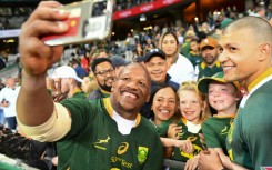 Bongi Mbonambi (L) made the first of his 63 Springboks appearances in 2016