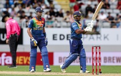 Sri Lanka's Perera Kusal (R) celebrates his half century against New Zealand in Sunday's Twenty-20 international at Auckland's Eden Park
