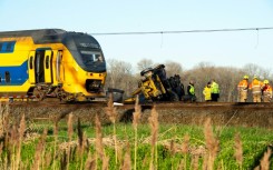 The Dutch passenger train hit a construction crane on the tracks, officials said