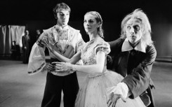 Pierre Lacotte (right) rehearses a scene for 1974 ballet 'Coppelia' with his wife Ghislaine Thesmar (centre) and ballet dancer Michael Denard