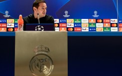 Chelsea coach Frank Lampard gives a press conference at the Santiago Bernabeu stadium in Madrid