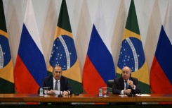 Russian Foreign Minister Sergey Lavrov (L) speaks during a joint press conference with his Brazilian counterpart Mauro Vieira (R) at Itamaraty Palace in Brasilia on April 17, 2023