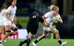 England women's flanker Alex Matthews (R) scored two tries against Ireland