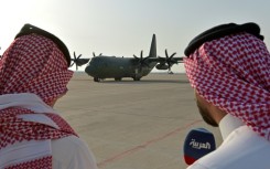 A C-130 Hercules military plane carrying South Korean diplomats who fled Sudan lands at King Abdullah Air Base in Jeddah 