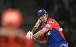 In vain: Mitchell Marsh plays a shot in Delhi Capitals' loss to Sunrisers Hyderabad 