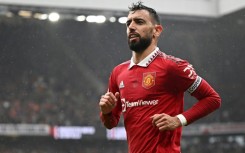 Manchester United's Bruno Fernandes celebrates his goal against Aston Villa