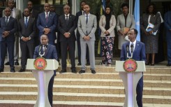 Kenyan minister of Interior Kithure Kindiki (L) and Somali Internal Security Minister Mohamed Ahmed Sheikh Ali met in Nairobi 