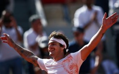 Victory: Brazil's Thiago Seyboth Wild celebrates after victory against Daniil Medvedev