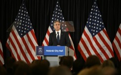 US Secretary of State Antony Blinken gives a speech on the Ukraine war at the Helsinki City Hall 