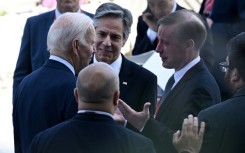 US National Security Adviser Jake Sullivan (R) -- seen with US President Joe Biden (L) and US Secretary of State Antony Blinken (C) at the G7 Summit in May 2023 -- has offered to maintain current nuclear warhead limits with Russia