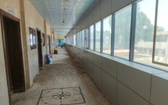 An empty hallway at Soba University Hospital in southern Khartoum where only the dialysis department remains open
