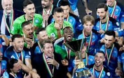 Napoli players and officials celebrate the Scudetto win