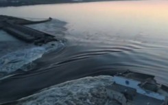 A video posted on Ukrainian President Volodymyr Zelensky's Twitter account shows the damaged Kakhovka hydroelectric dam