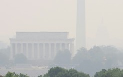 The US capital was also shrouded in haze -- the Lincoln Memorial (L) and Washington Monument are seen here