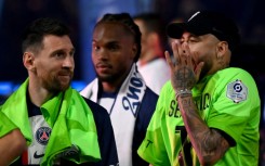 Lionel Messi and Neymar celebrate Paris Saint-Germain's Ligue 1 title