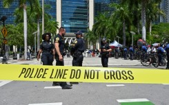 The motorcade carrying former US president Donald Trump arrives at Miami's federal courthouse ahead of his arraignment on charges of mishandling secret government documents