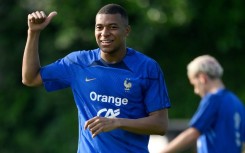 Kylian Mbappe in training with the French national team on Monday