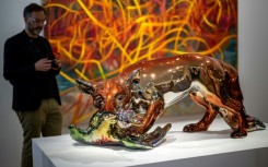 "Fox with Bird" 2016-2023 by US artist Jeff Koons , was sold within hours of Art Basel opening this week