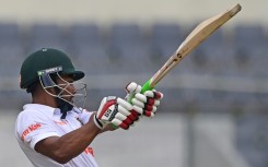 Bangladesh's Najmul Hossain Shanto plays a shot during the third day of the Test cricket match between Bangladesh and Afghanistan