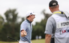 Defending champion Matt Fitzpatrick reacts to his hole in one at the 15th in the second round of the US Open at Los Angeles Country Club