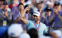 American Wyndham Clark celebrates his first major victory at the 123rd US Open at Los Angeles Country Club