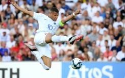 Paris Saint-Germain's France forward Kylian Mbappe in action in a Euro 2024 qualifier against Gibraltar in Faro on June 16