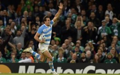 Juan Imhoff celebrating his second try as Argentina beat Ireland in a World Cup quarter final in Cardiff in 2015