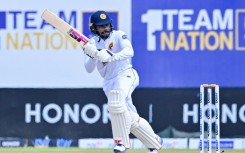 Dhananjaya de Silva plays a shot as Sri Lanka fight back to 185-5 at tea on the first day of the first Test against Pakistan in Galle