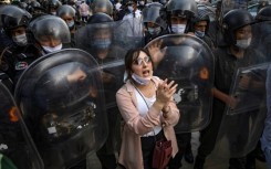 A Moroccan activist chants during a protest demanding the release of Moroccan journalist Soulaimane Raissouni in the capital Rabat on July 10, 2021