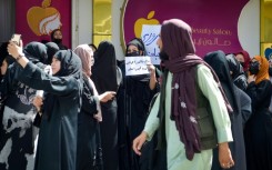 Afghan women protest against the ban on beauty parlours in the capital, Kabul