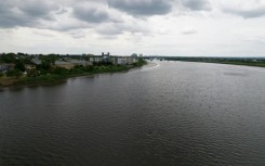 An aerial view of the Hackensack River in Secaucus, New Jersey 
