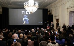 US President Joe Biden speaks before a screening of the movie "Till" in the East Room of the White House on February 16, 2023