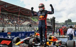 Max Verstappen celebrates his latest win in Belgium 
