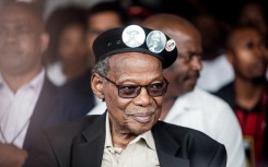 Mangosuthu Buthelezi arrives to address thousands of suporters at the Inkatha Freedom Party (IFP) elections manifesto launch at The Chatsworth Stadium, outside the city of Durban on March 10, 2019. 