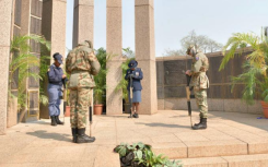 A guard of honour for the 34 police officers who were killed on duty. Twitter/@SAPoliceService