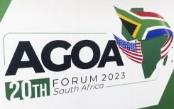 A general view of the logo of the African Growth and Opportunity Act (AGOA). AFP/Guillem Sartorio