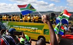 Fans waving at the Springboks while they kick off their trophy tour. GCIS