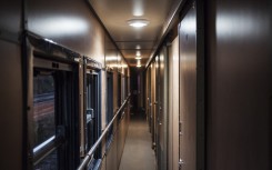 An empty corridor on the Shosholoza Meyl train.