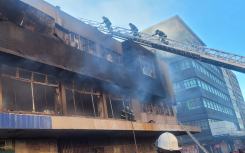 Firefighters on the scene of a building fire in the Joburg CBD. Picture supplied