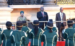 President Cyril Ramaphosa, National Assembly Speaker Nosiviwe Mapisa-Nqakula and NCOP chairperson Amos Masondo. 