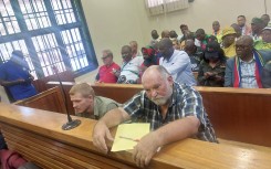Pieter Groenewald and his son Stephan at the Groblersdal magistrate's court. eNCA/Hloni Mtimkulu