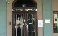 The entrance to the Manhattan Court flats.