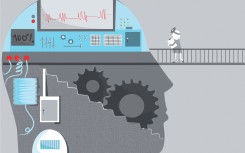 File: Mechanic with human head consisting of machinery and graph depicting brain mechanism, illustration. (Photo by FANATIC STUDIO / SCIENCE PHOTO L / FST / Science Photo Library via AFP)