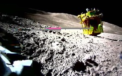 An image of the lunar surface taken and transmitted by LEV-2 "SORA-Q" the transformable lunar surface.  robot "SORA-Q". AFP/JAXA / Takara Tomy / Sony Group Corporation / Doshisha University
