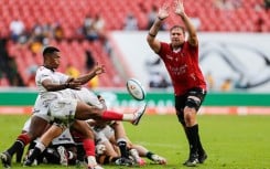 JP Smith of Emirates Lions in action with Grant Williams of Hollywoodbets Sharks. Steve Haag Sports/INPHO/Shutterstock