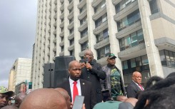 Jacob Zuma addressing Umkhonto Wesizwe outside court
