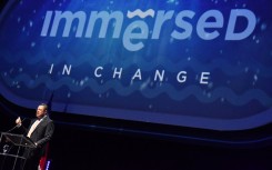 The president of Costa Rica, Rodrigo Chaves, speaks during the opening of the Immersed Change Ocean Protection Summit. AFP/Ezequiel Becerra